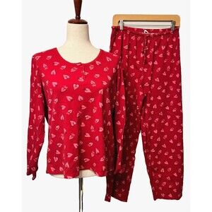 CLASSIC ELEMENTS Women's M (10-12) 2pc Cotton Pajamas Set Red Valentine Hearts